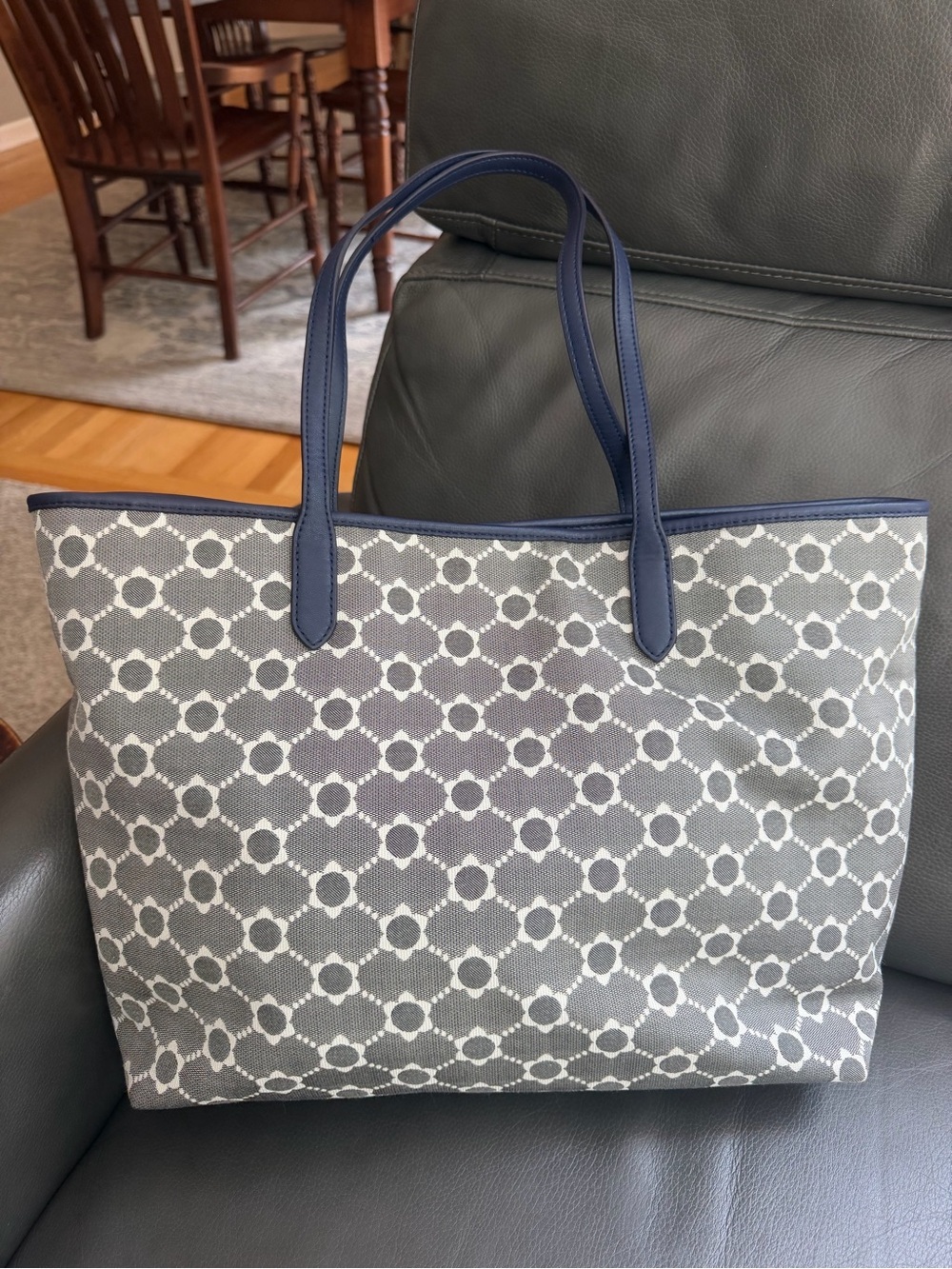 Draper James Navy and White Geometric Canvas Tote